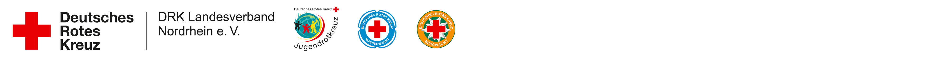 Logoleiste Deutsches Rotes Kreuz: DRK Landesverband Nordrhein e. V., Jugendrotkreuz, Wasserwacht und Bergwacht.